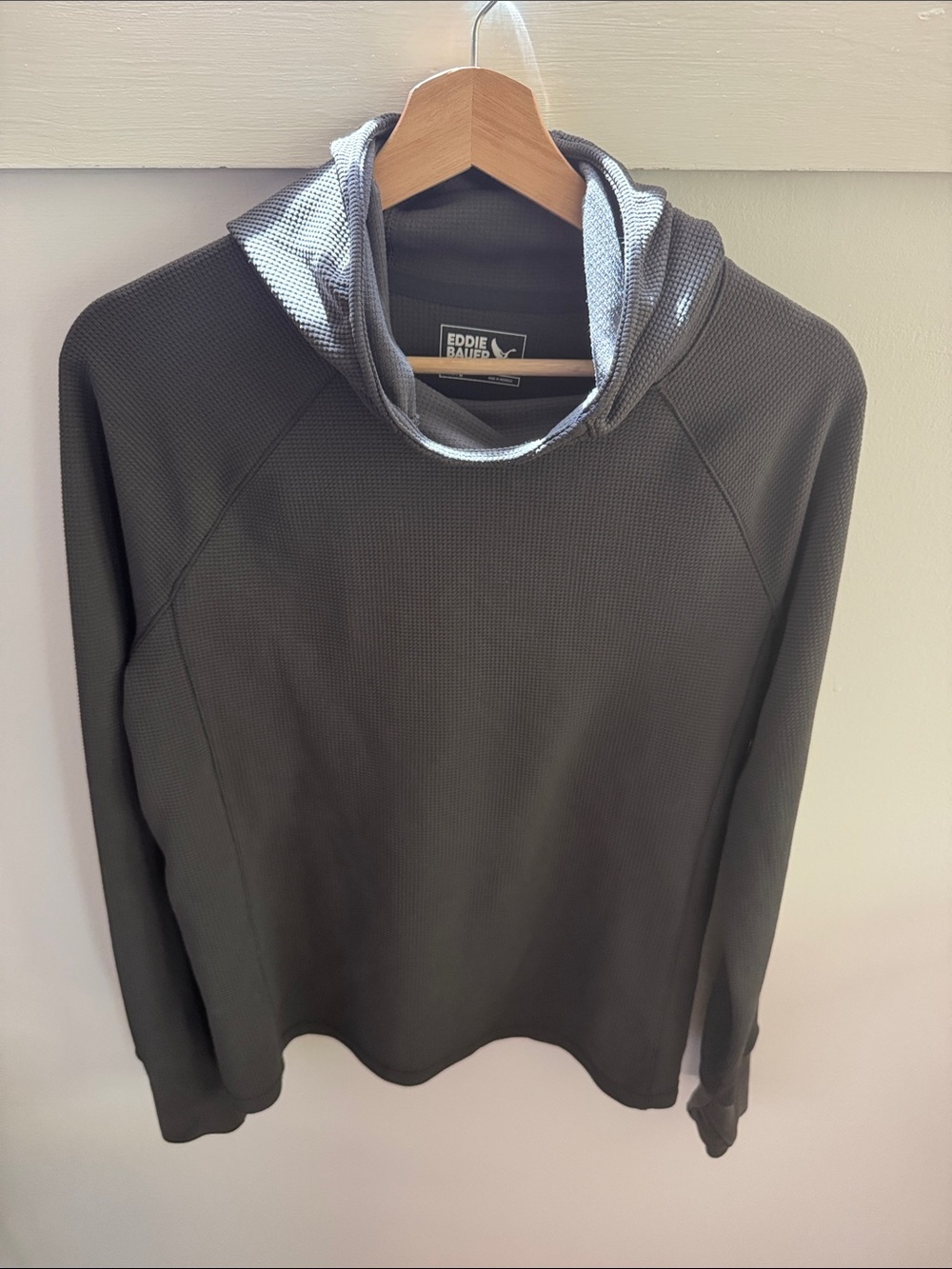 Eddie Bauer Textured Waffle Knit Hoodie Pullpver Gray Women’s Size M